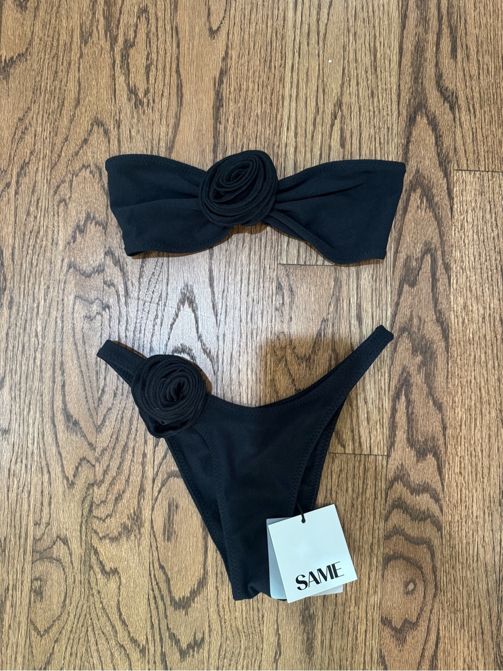 SAME Black Rosette Bandeau top and 90s bottom